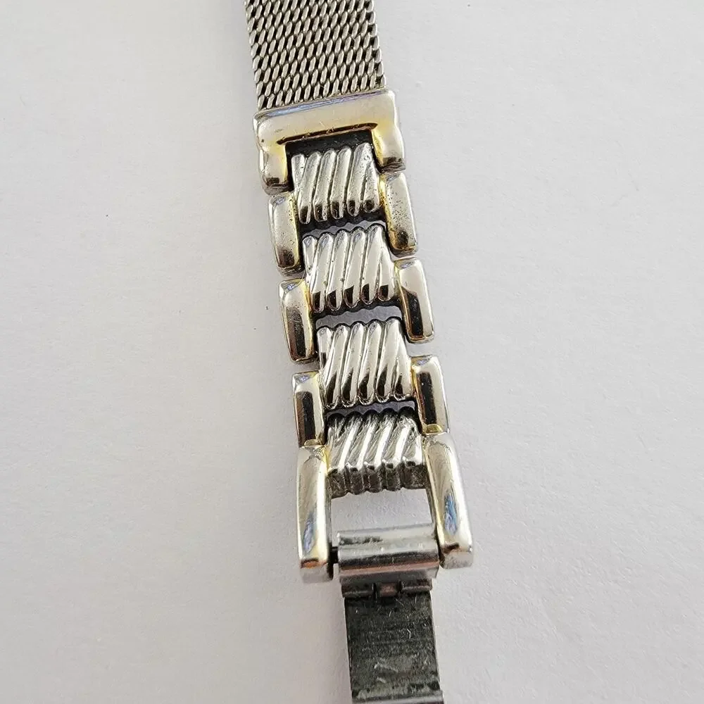 Womens Watch Cream Dial Silver Case Mesh Bracelet Stainless Steel Quartz